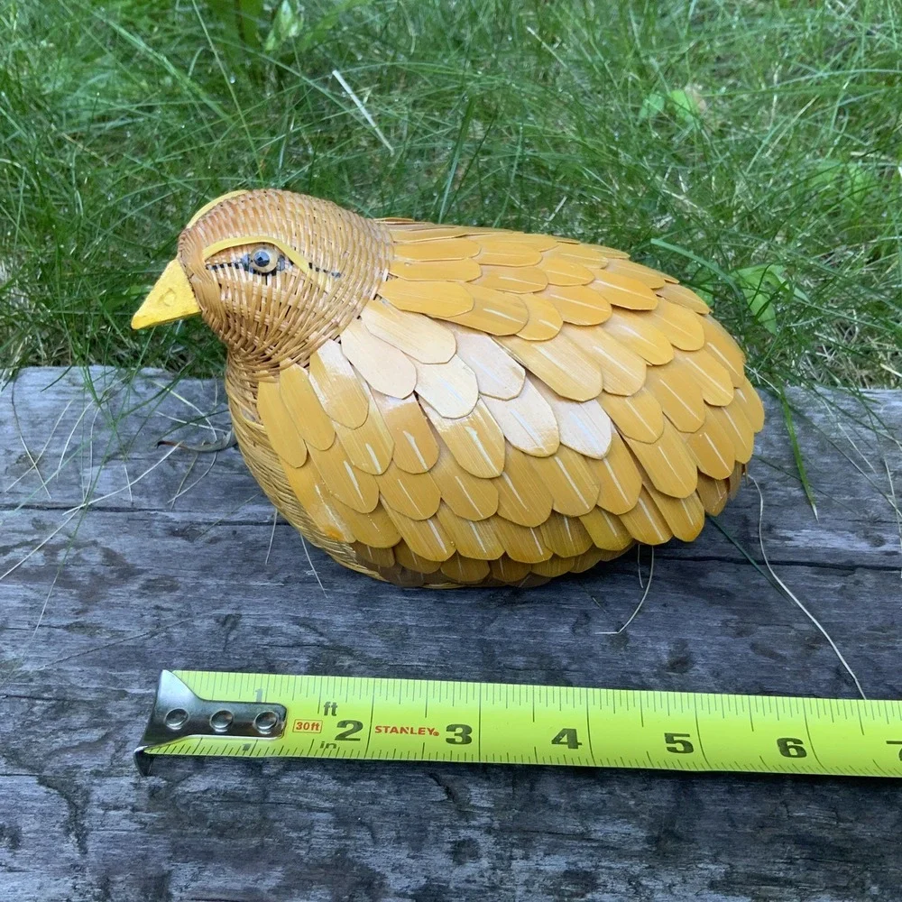 Vintage Wicker Woven Bird Quail‎ Chinese Basket Base And Lid Kitsch Folk Art